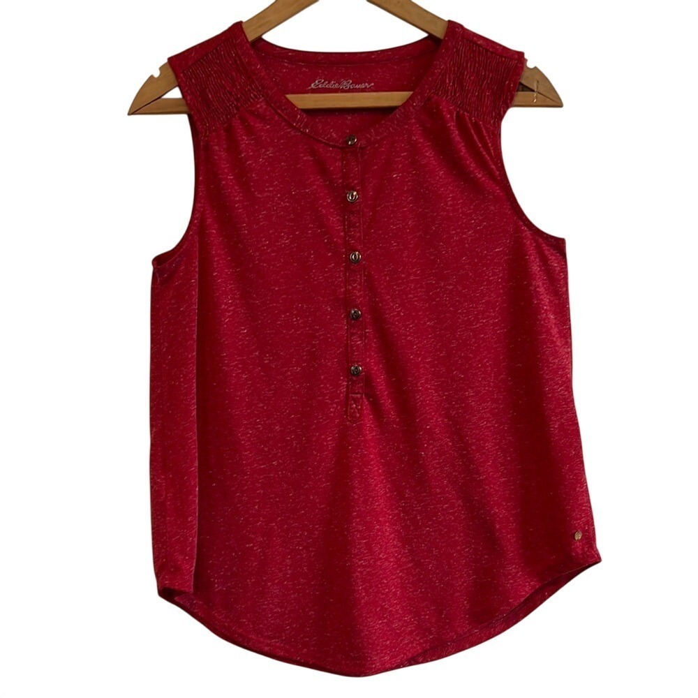 Red Sleeveless Top Eddie Bauer‎ outdoor women's top petite small heathered red
